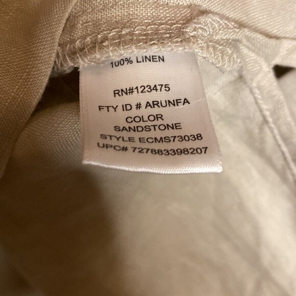 Ellen Tracy linen blouse shirt quarter sleeve oversize baggy tie lagen cottage - Picture 9 of 11